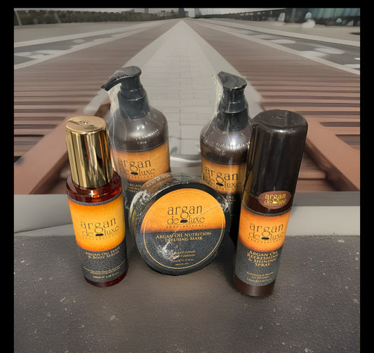 Argan Deluxe  Shampoo & Conditioner, Mask, Spray, Hair Oil & Body Serum(set Of 5